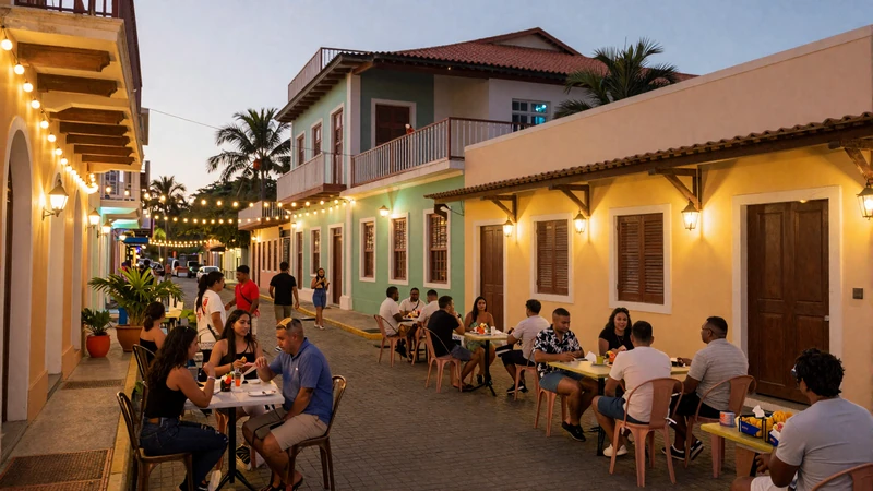 Vibrant evening social scene at La Placita de Santurce in San Juan, Puerto Rico