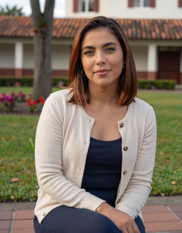 Isabella, 30, highly educated Costa Rican woman from Heredia at a university campus garden