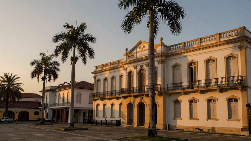 Place des Palmistes in Cayenne French Guiana at sunset showing the European-tropical fusion atmosphere where French Guianese singles socialize