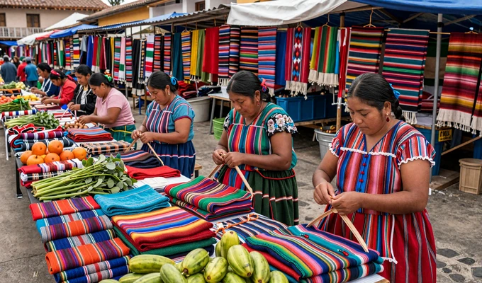 A vibrant Guatemalan highland market showcasing traditional textiles and indigenous culture central to Guatemalan dating traditions