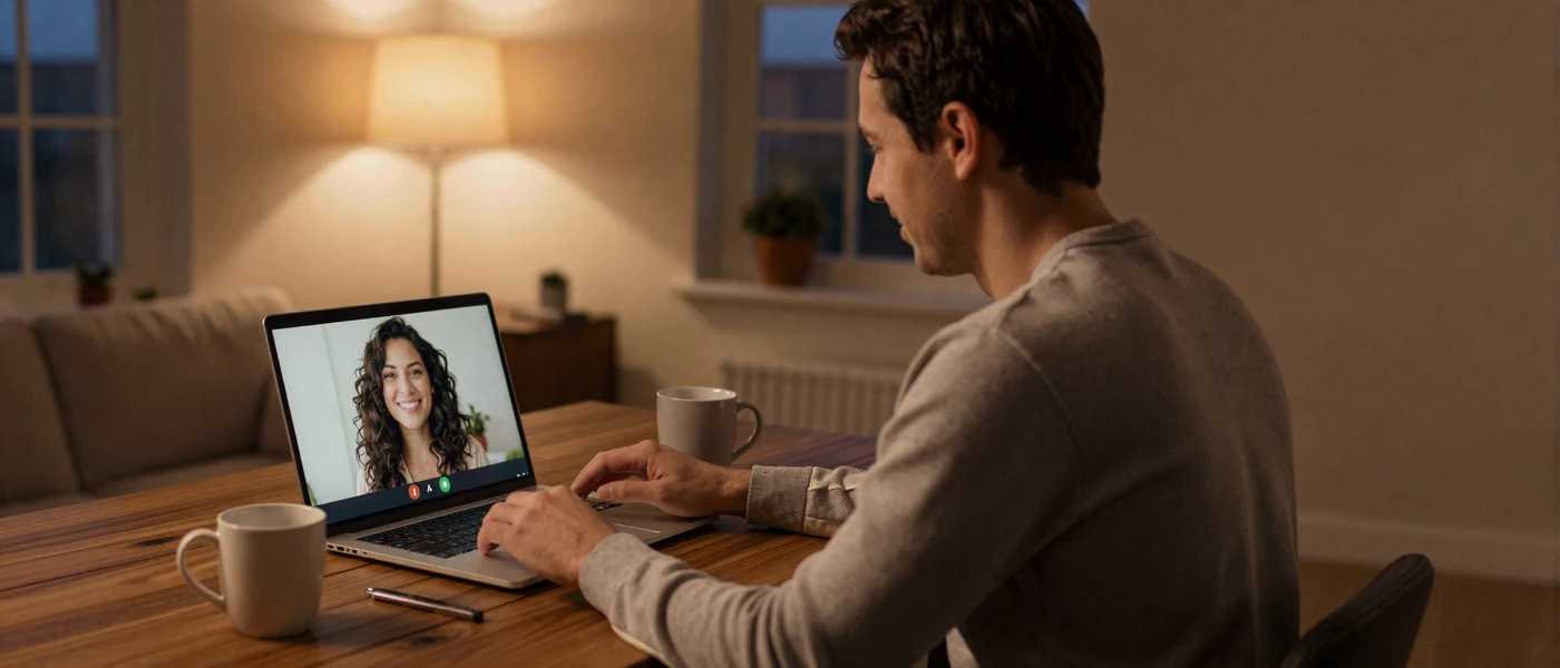 American man video calling his Latin girlfriend in a cozy evening setting - long-distance relationship tips