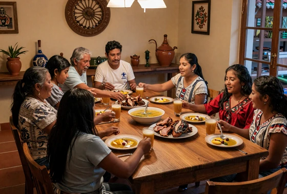 Ecuadorian family sharing traditional meal together at home, representing family values in Ecuadorian dating culture