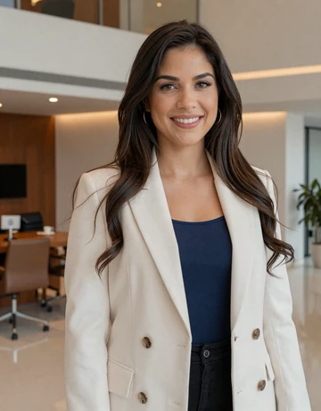Lissette, 29, professional Panamanian woman from Panama City financial district in a modern office setting