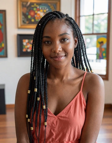 Natacha, 26, Haitian woman dating profile from Port-au-Prince with braided hair in coral sundress