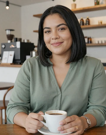 María José, 29, Costa Rican woman dating profile enjoying coffee in a modern San José cafe