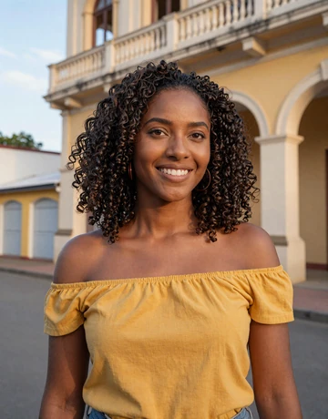 Fabiola, 31, Haitian single from Cap-Haïtien with natural curly hair and yellow top