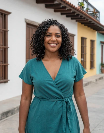 Yariela, 32, Afro-Panamanian single from Colón with warm smile on a colorful Caribbean street