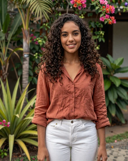 Beautiful Creole French Guianese woman in a Cayenne garden representing authentic French Guiana singles for dating