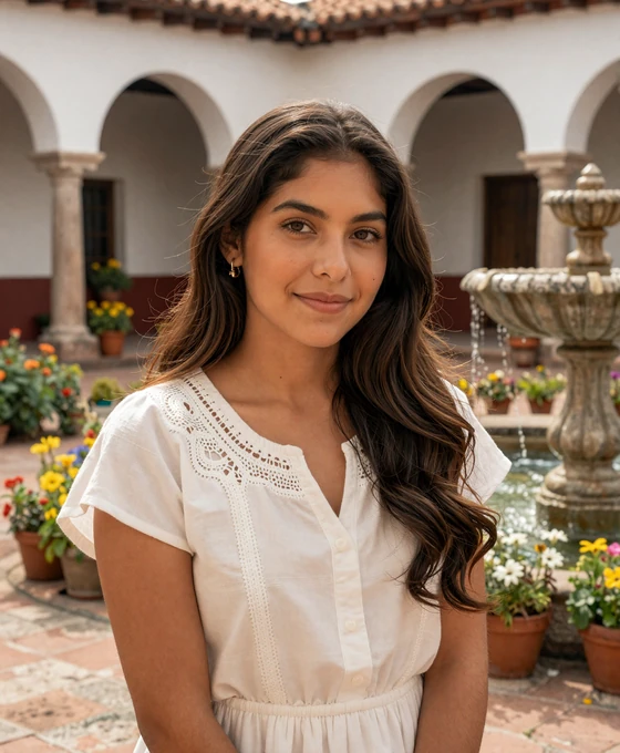 Ecuadorian woman relaxing in a colonial courtyard in Cuenca - meet ecuadorian singles for serious dating